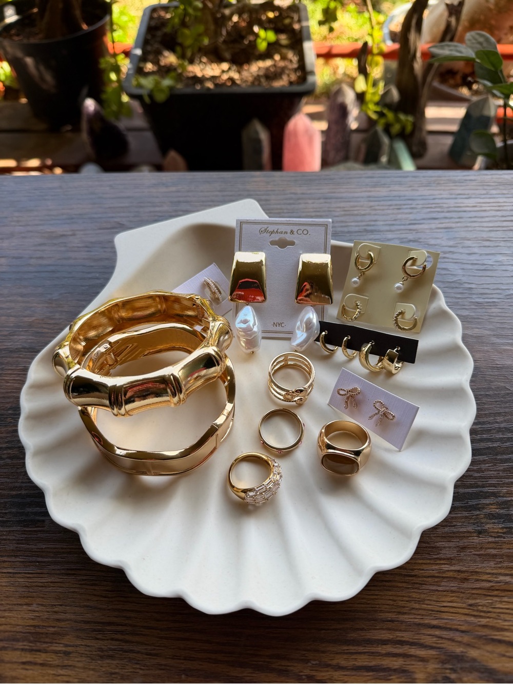 Gold Chunky Jewelry Bundle Bracelets, Rings, Earrings